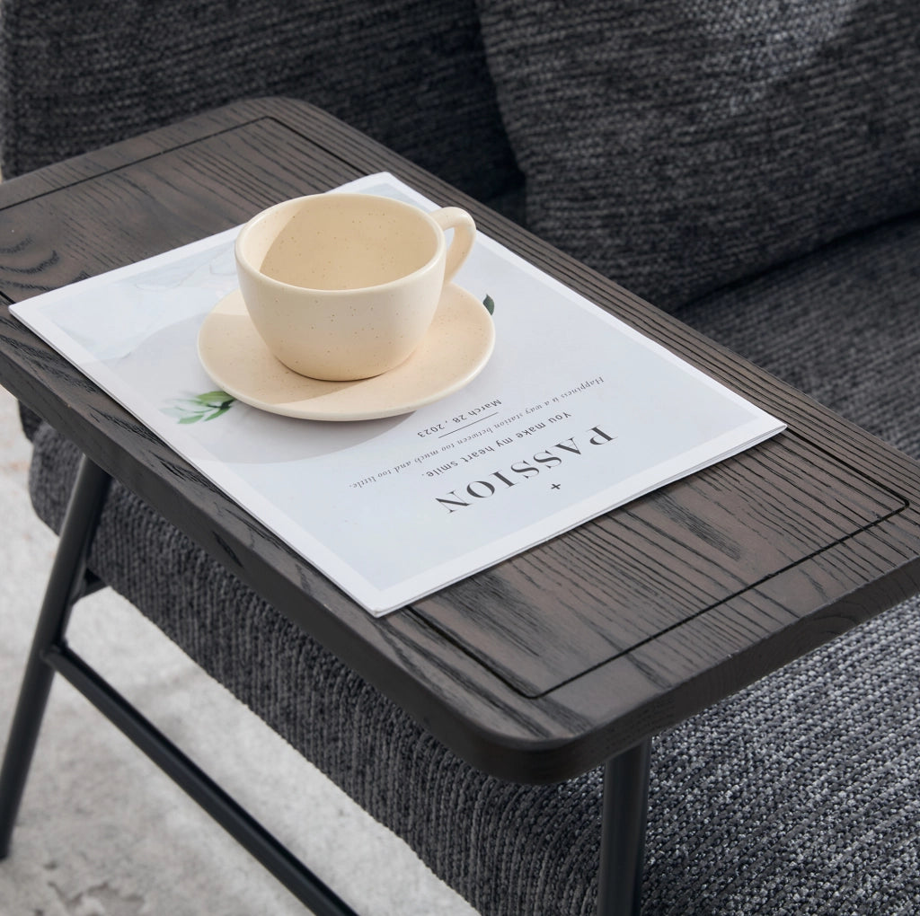 Poltrona relax in ciniglia grigio scuro con tavolino laterale e 2 tasche HOMVRA