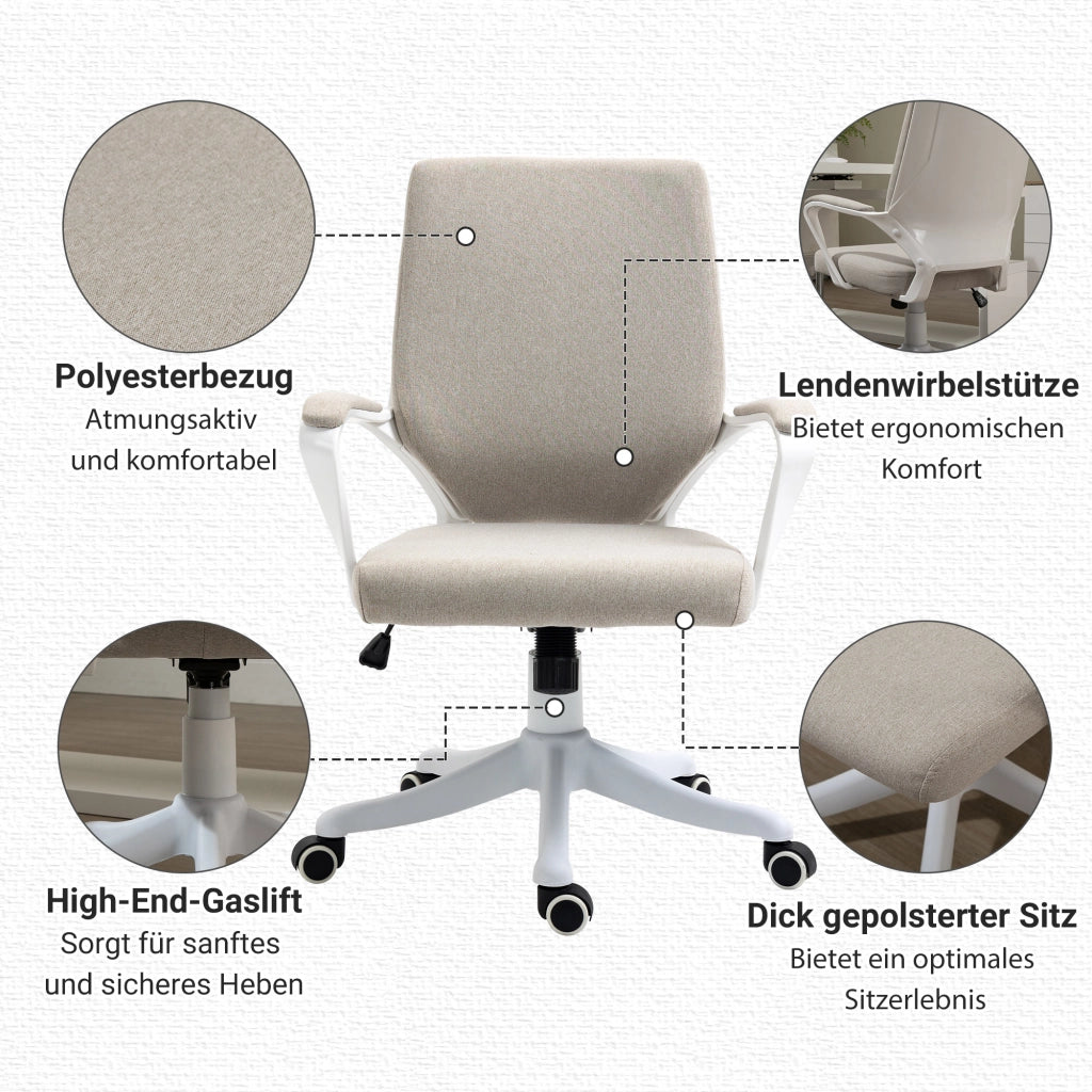 Sedia da ufficio ergonomica con supporto lombare, altezza regolabile fino a 120 kg, colore beige, per ufficio e home office.