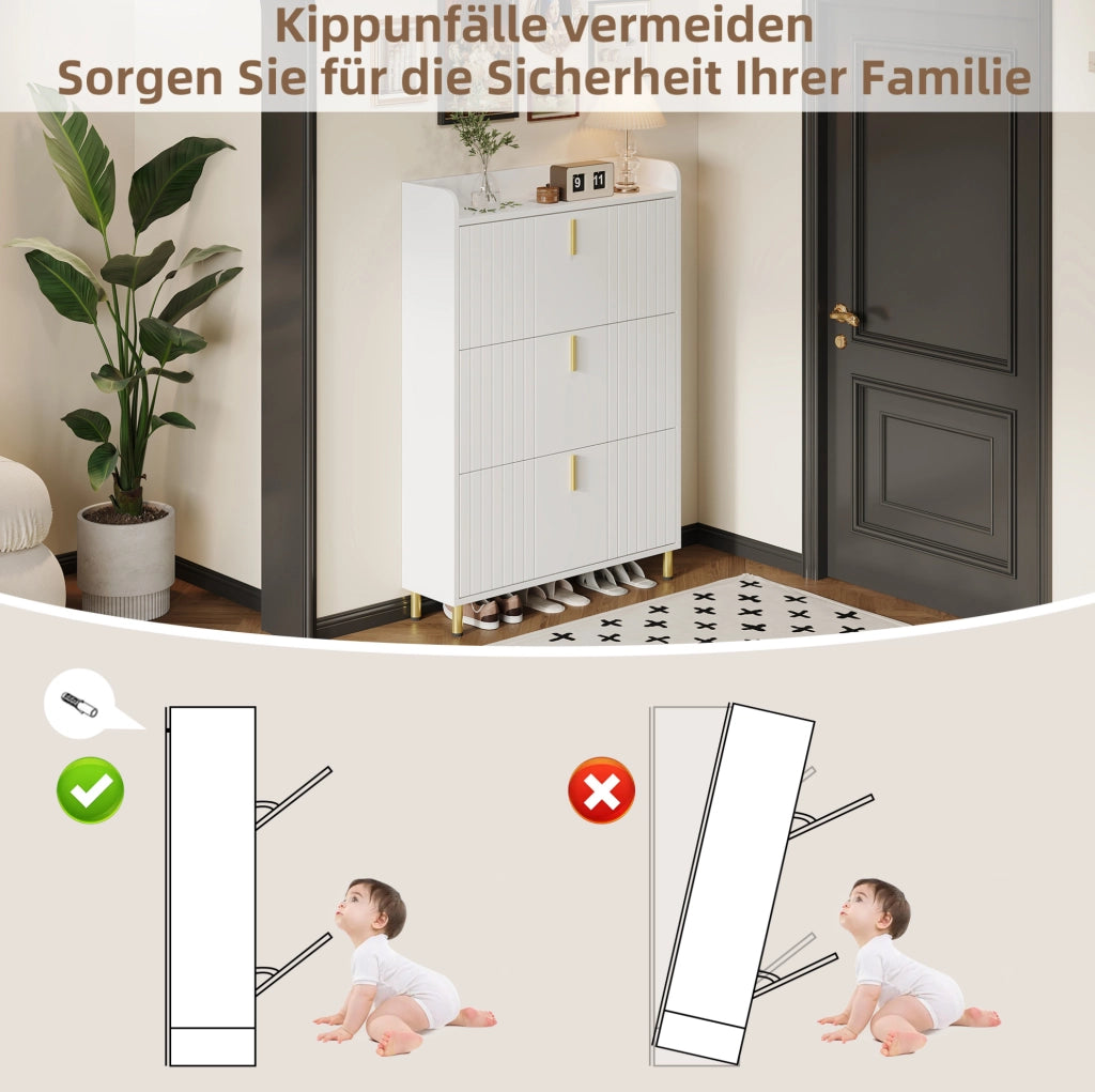 Scarpiera a 3 ante in MDF bianco opaco; 80 ¡Á 23 ¡Á 123.5 cm