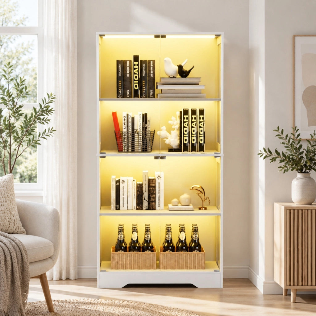 Vetrina in vetro 80x35x165 cm con LED e sensore di movimento bianca HOMVRA