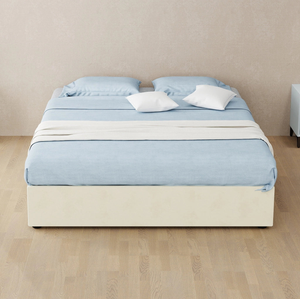 Letto contenitore 140x200 cm in tessuto e metallo beige con materasso