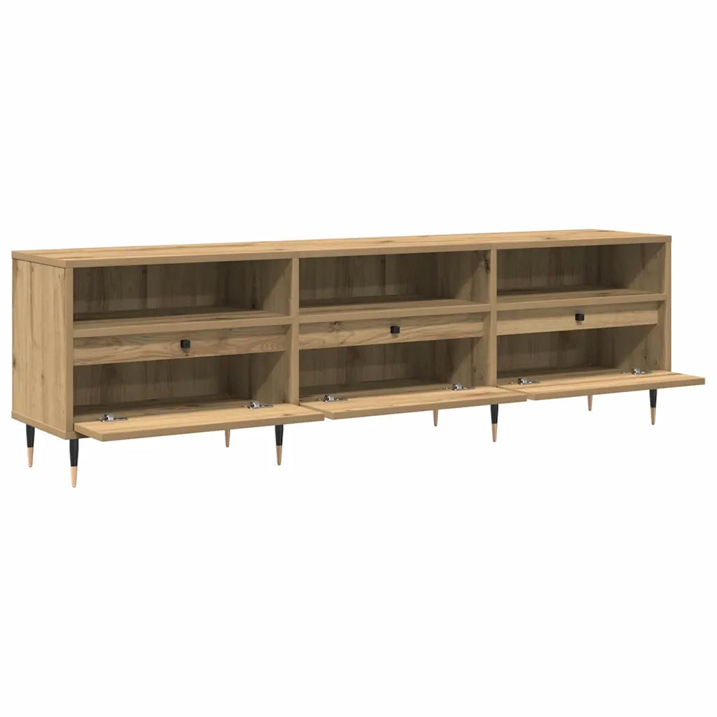 Mobile TV rettangolare moderno con 3 ripiani e 3 ante 150 x 30 x 45 cm realizzato in legno di rovere ingegnerizzato artigianale 02_0052160