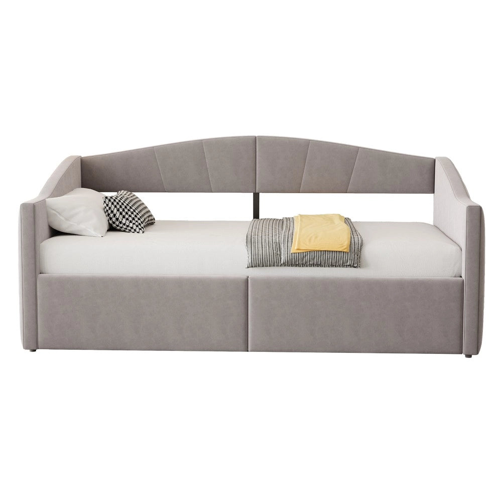 Letto Imbottito Singolo con Contenitore ¨C Xylo ¨C Velluto Grigio Chiaro, 90x200, Rete a Doghe