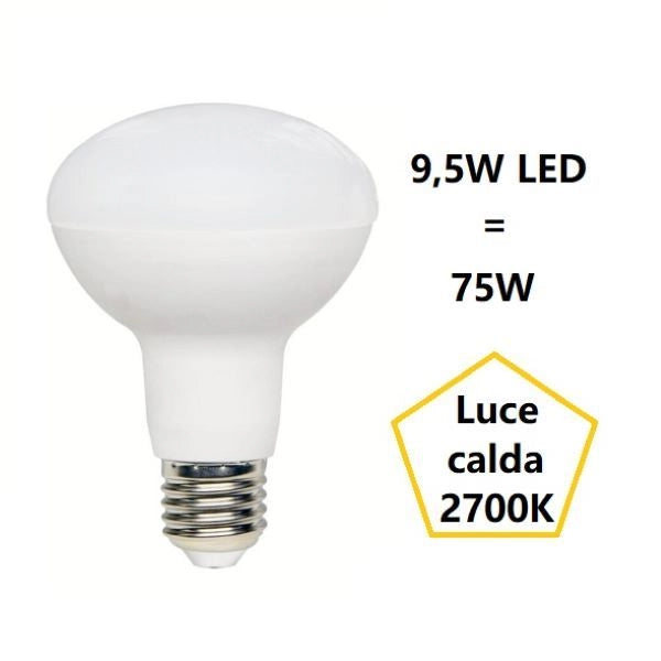 LAMPADINA REFLECTOR R80 A LED 9,5W LUCE CALDA 2700K 1055 LUMEN E27 BOT LIGHTING