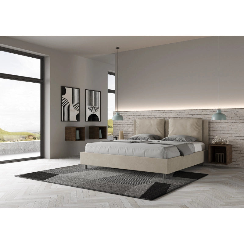 Letto imbottito Matrimoniale 200x200 cm Antea - Contenitore,Microfibra,Sabbia