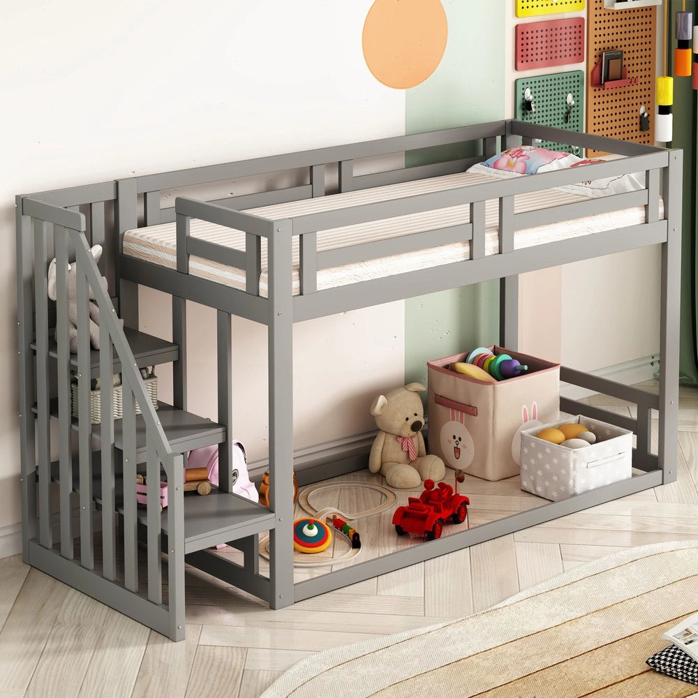 Letto a castello singolo ¨C Minimal ¨C grigio 90x200cm legno massello pino con rete a doghe