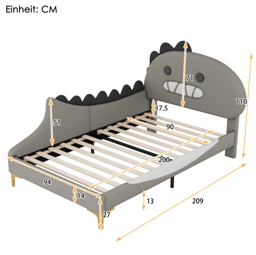 LETTO Bimbi a forma di dinosauro 90x200 cm PU Grigio