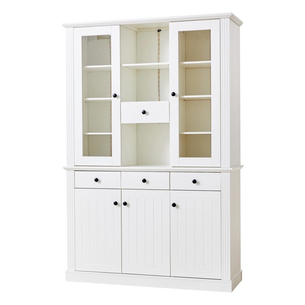 Vetrina con 5 ante; 4 cassetti e 21 vani con LED per soggiorno e sala da pranzo; in MDF bianco; 119.5×40×180 cm