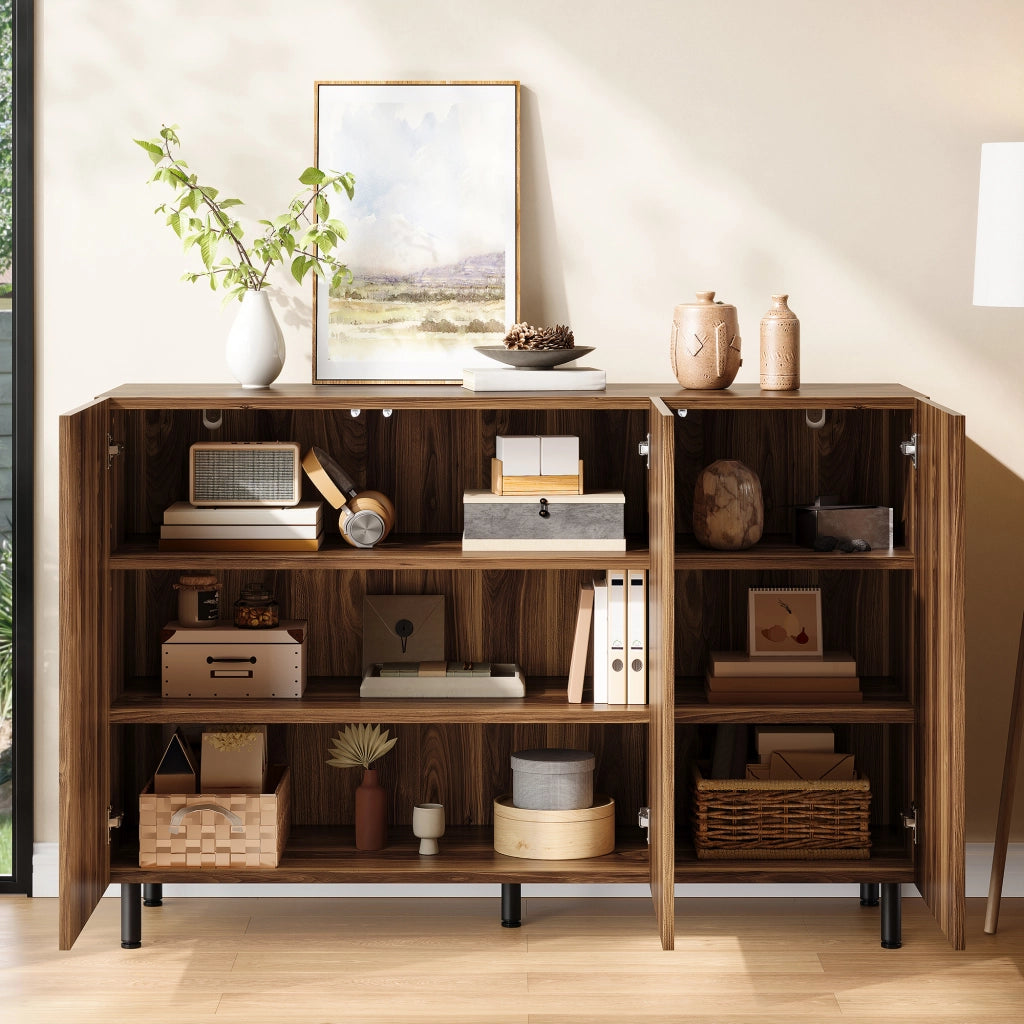 Credenza 120x37x80 cm porta scarpe con ripiani regolabili in MDF e pannello truciolare noce