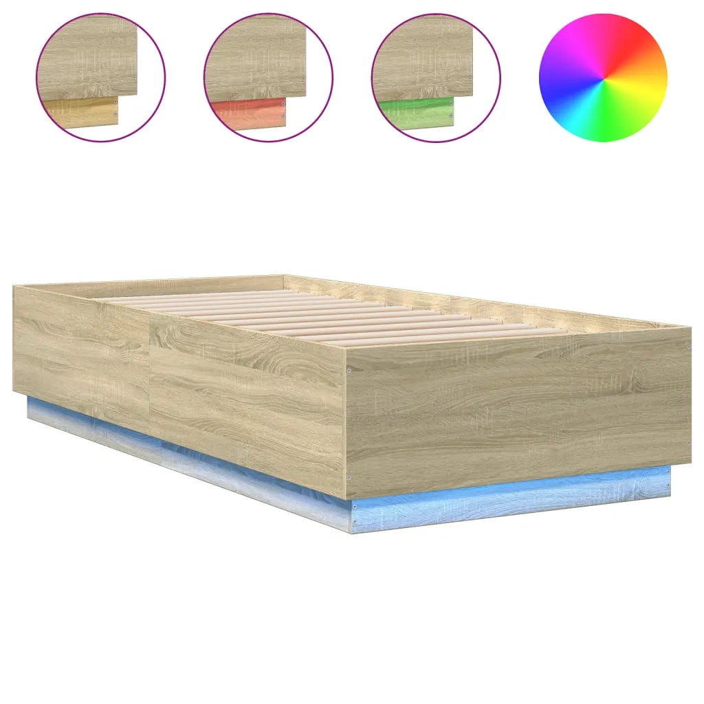 Giroletto Luci LED-Struttura Letto con LED Rovere Sonoma 100x200cm in Legno Multistrato 667945