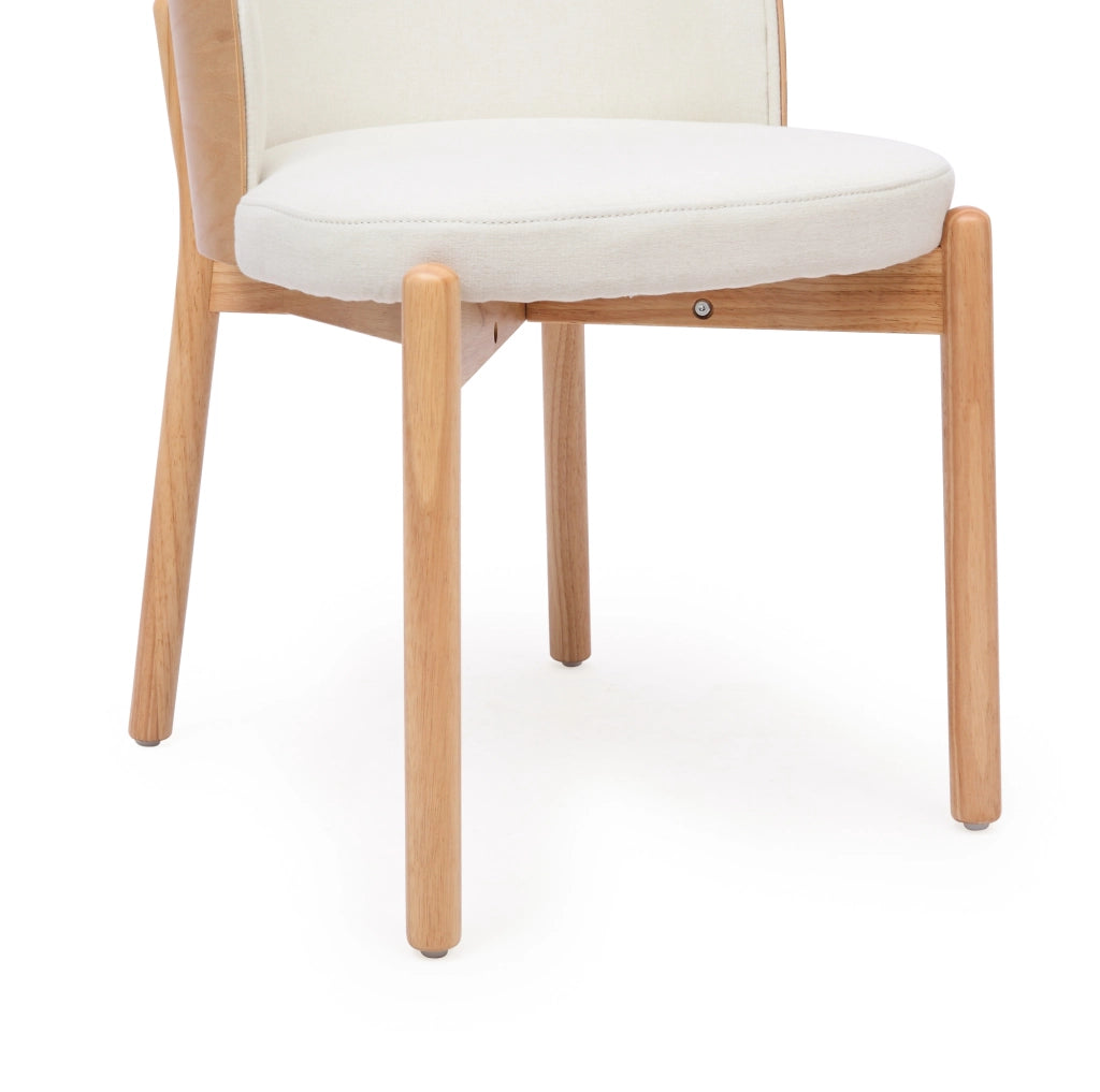 Set 4 sedie da pranzo in legno massello e tessuto di lino naturale HOMVRA