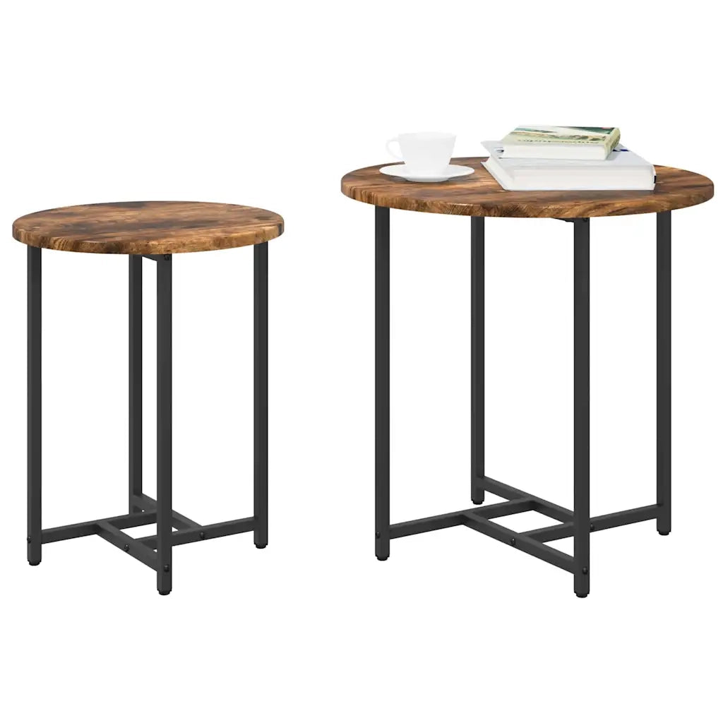 Set tavolini 2 pz | Tavolo laterale Rovere Affumicato e Nero