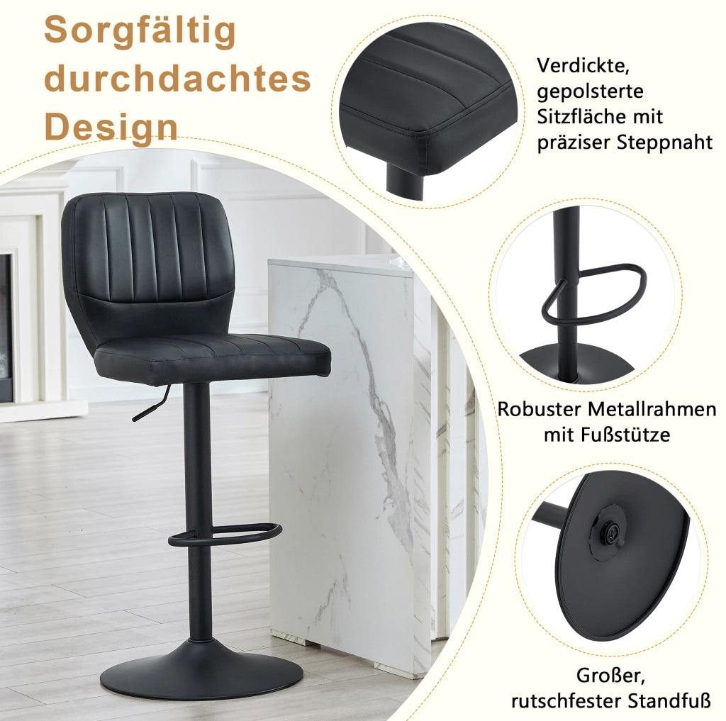 Sgabello da bar ULEVR regolabile 62-83 cm, girevole 360¡ã con schienale e poggiapiedi, nero