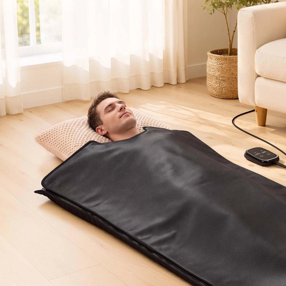Coperta Sauna Infrarossi Pietre Minerali Borsa 185x90cm Pelle PU EMF Zero Temperatura Timer Relax