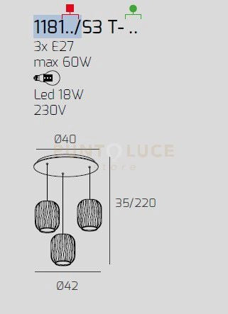 SOSPENSIONE CROMO 3 LUCI TONDA VETRI TR + 2X BF 1181CR-S3 T-BT