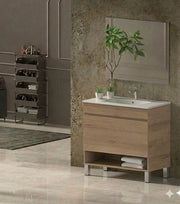 Mobile Bagno NEBARI com gambe Già Montato 1 cassetto, lavabo e specchio Estepa 70x45 cm