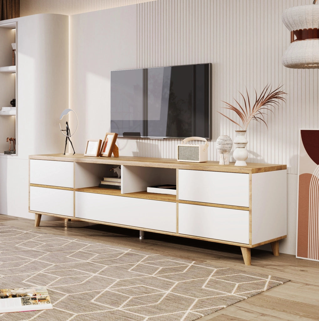 Mobile TV 175x37x51 cm con 4 ante e 2 vani interni in MDF bianco