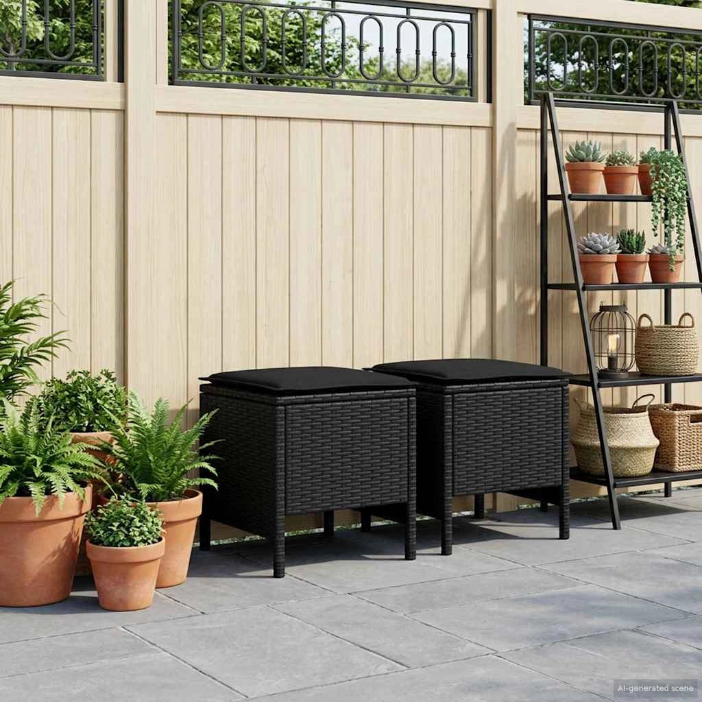 2 pz Poggiapiedi da Giardino Rattan in PE Nero 42025383