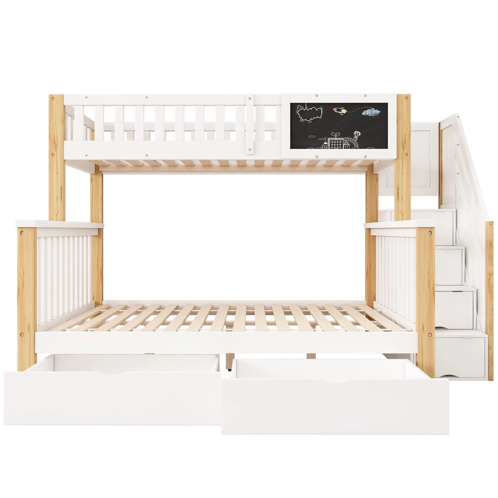 Letto a Castello Bambini con Cassetti e Lavagna ¨C Xylo ¨C Bianco/Rovere, 90x200+140x200
