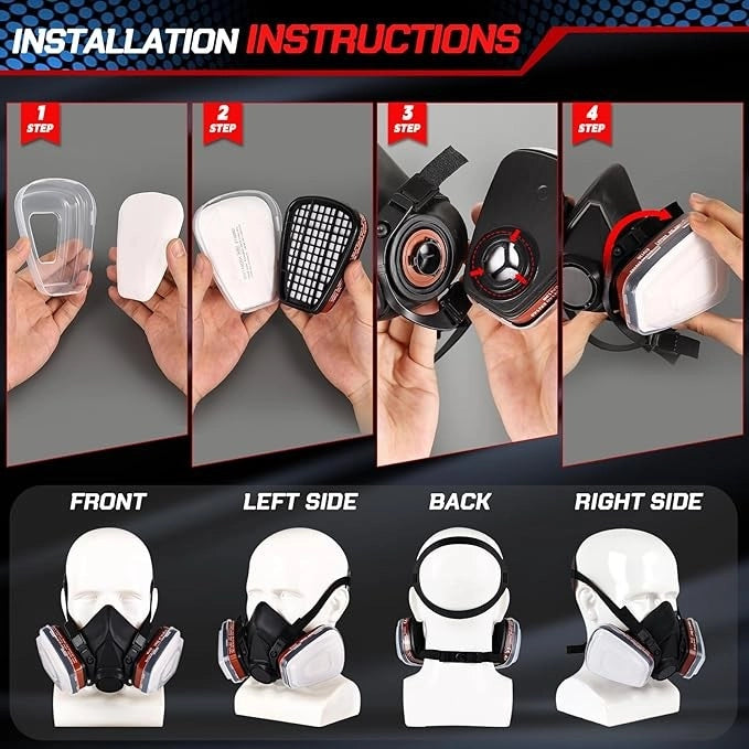 Semimaschera Respiratoria 6001 con Filtri Intercambiabili in Silicone Maschera Antipolvere e Verniciatura Regolabile per Fai da Te