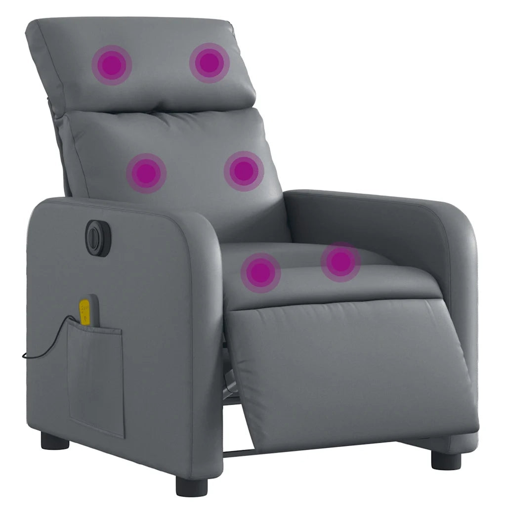 Poltrona Massaggiante | Sedia Relax Elettrica Reclinabile Grigio Similpelle