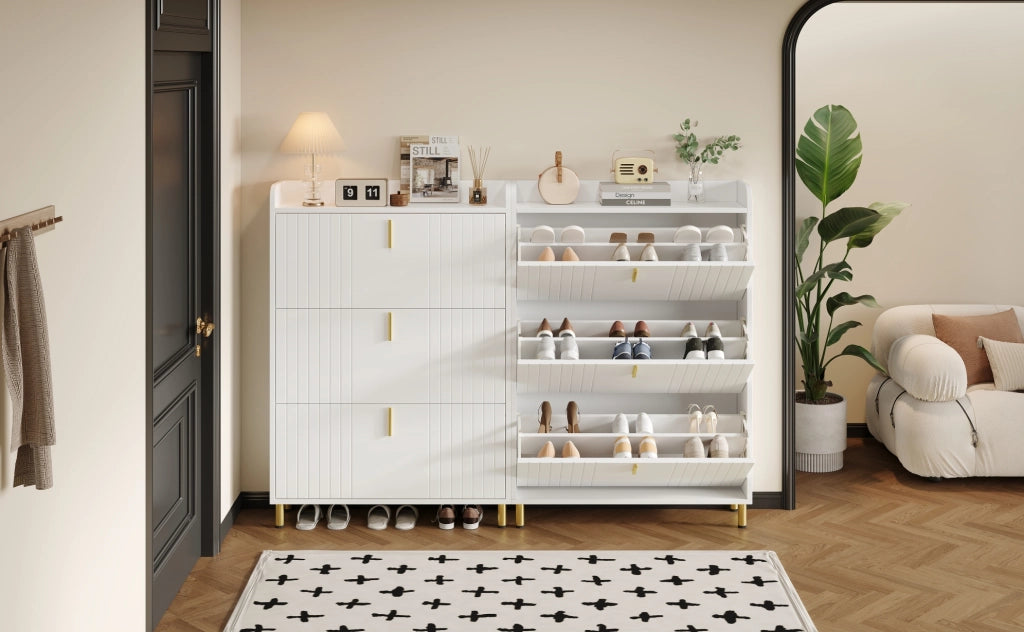 Scarpiera in MDF bianca a 3 livelli con ripiani regolabili; 80 ¡Á 23 ¡Á 123.5 cm