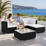 5-piece Garden Lounge Set With Cushions, Poly Rattan, Black