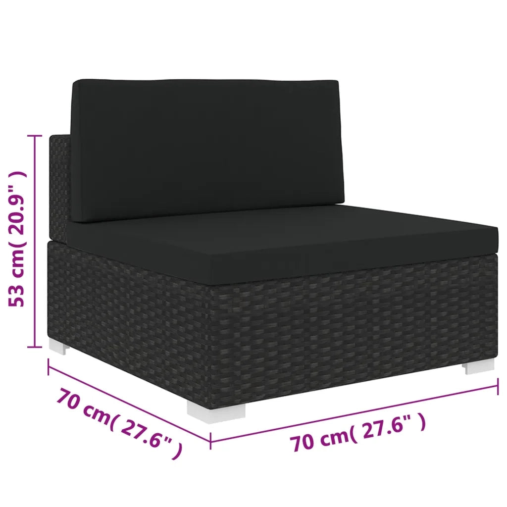 Sedia da Giardino Modulare con Cuscini in Polyrattan Nero