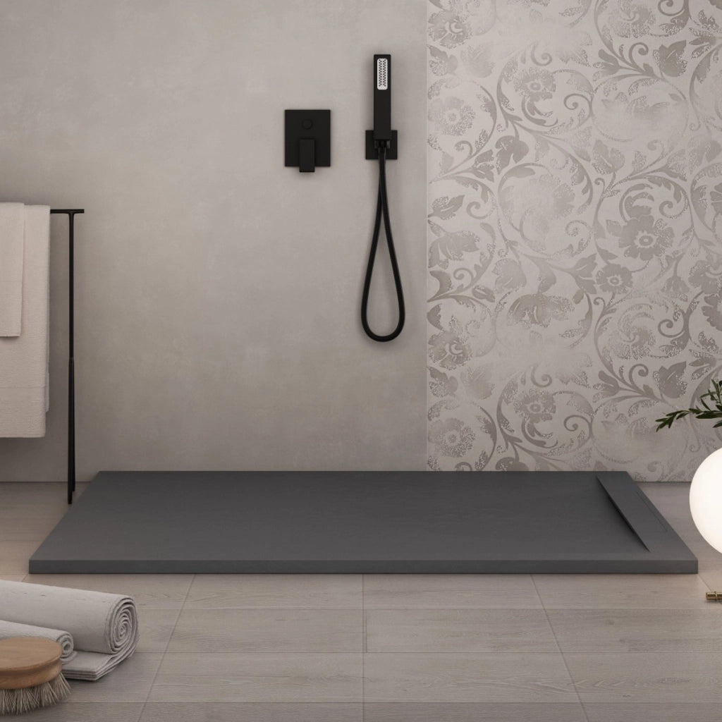 Piatto doccia in marmoresina grigio scuro effetto pietra cemento vincent, misura 80x110