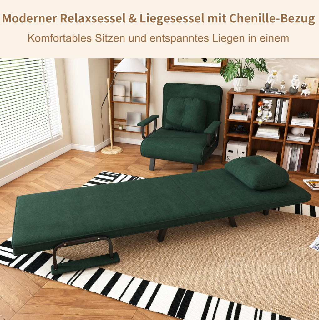 POLTRONA Relax Reclinabile 180° in Tessuto Chenille Verde