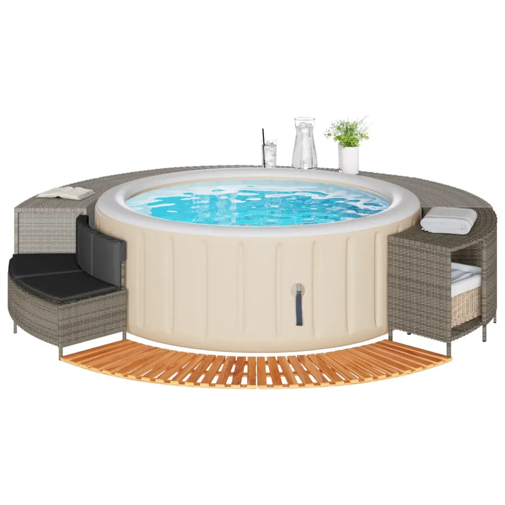 Bordo per Spa Grigio in Polyrattan e Legno Massello di Acacia 365615