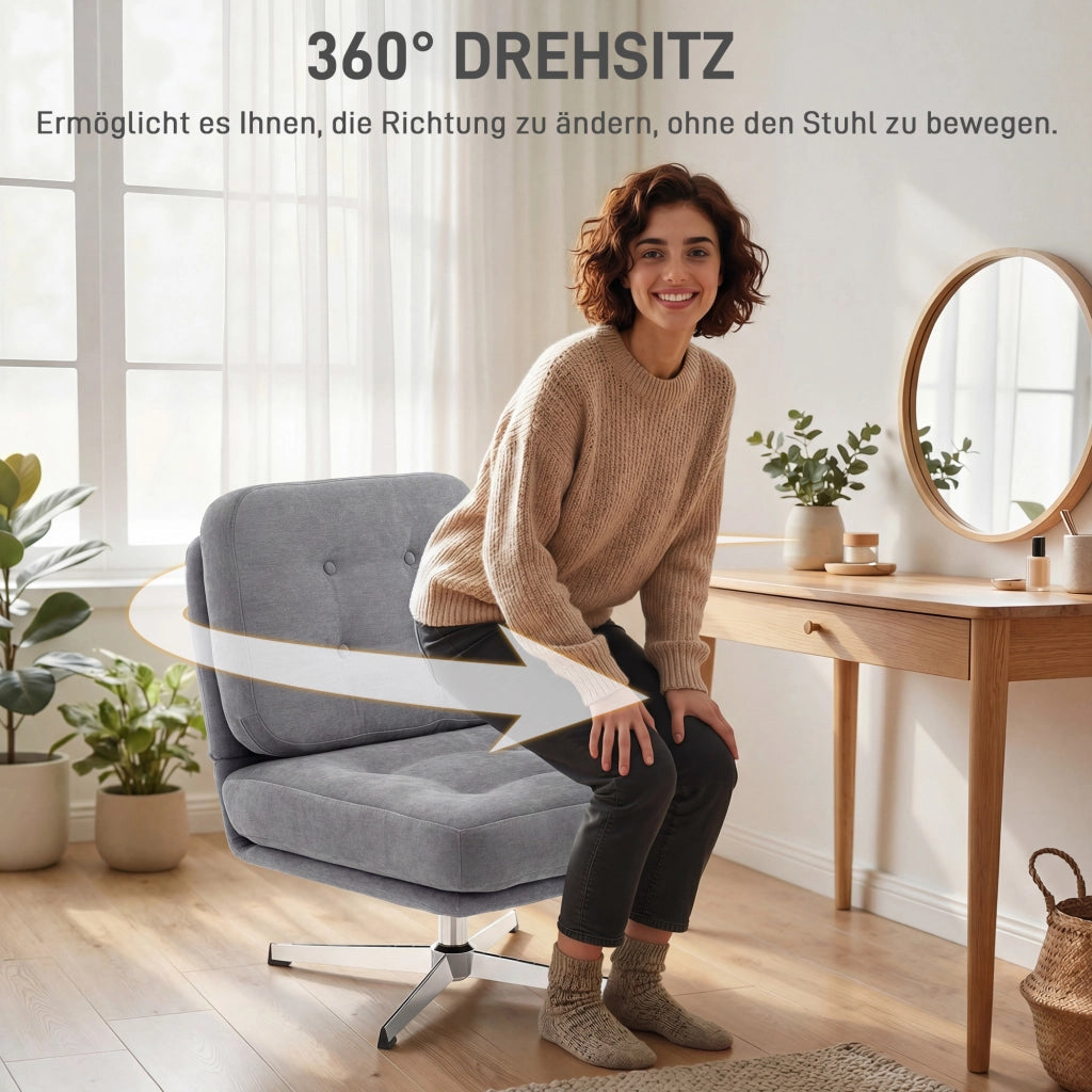 Poltrona girevole imbottita ¨C Xylo ¨C tessuto chenille grigio chiaro con poggiapiedi