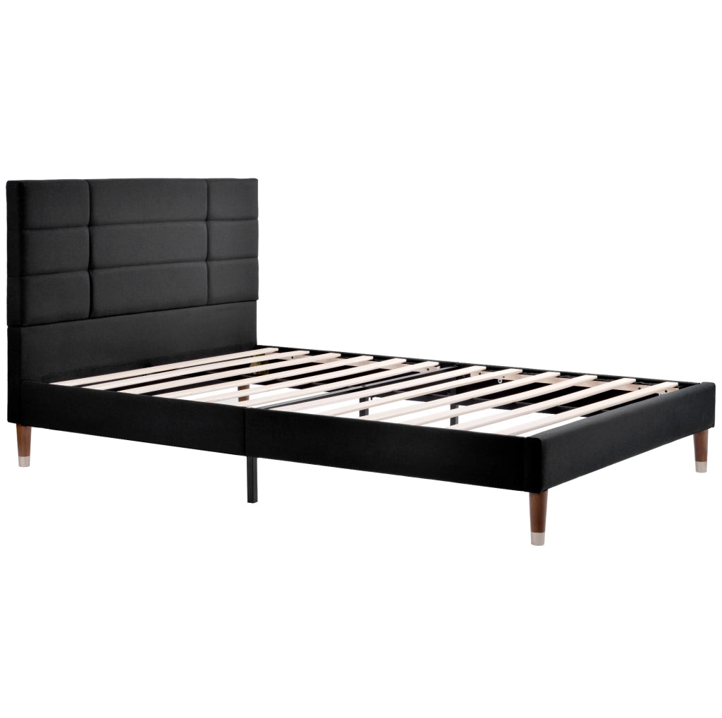 Letto matrimoniale 140x200 cm in lino nero con rete e materasso salvaspazio, senza materasso