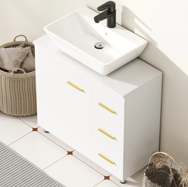 Mobile bagno sottolavabo bianco con ante e cassetti