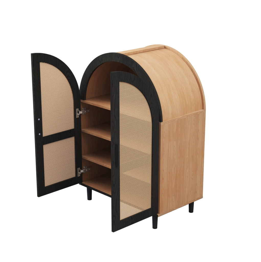 Scarpiera 2 ante 70x40x100 cm per 12-15 paia; con ante in rattan e gambe nere HOMVRA