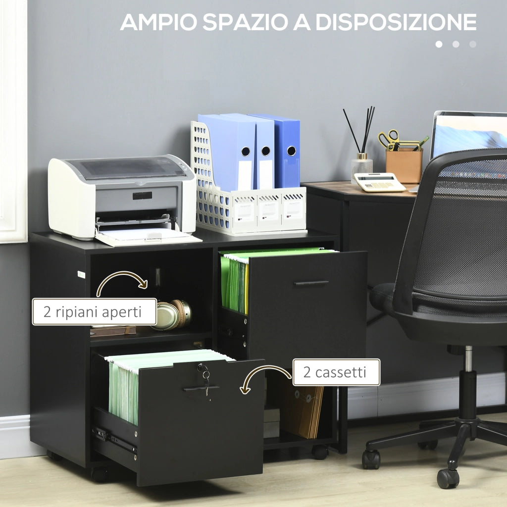 Scrivania con 2 Cassetti e Ripiani ¨C Minimal ¨C Nero 80x40x66cm