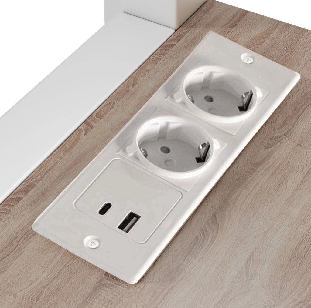 Letto a soppalco 140x200 cm con scrivania, ripiani e prese USB-C bianco