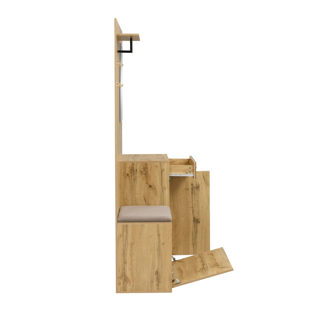Mobile da ingresso 110x37x185,5 cm in MDF nero e naturale con specchio