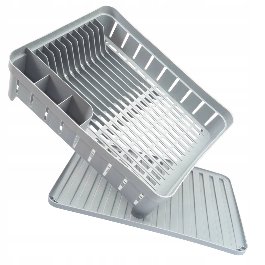 Scolapiatti KADAX con portaposate in plastica grigia, vassoio da 39 cm