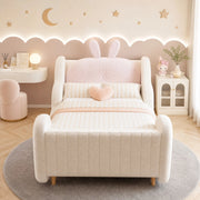 Letto per bambini 90x200 cm con cuscino coniglio in tessuto teddy bianco