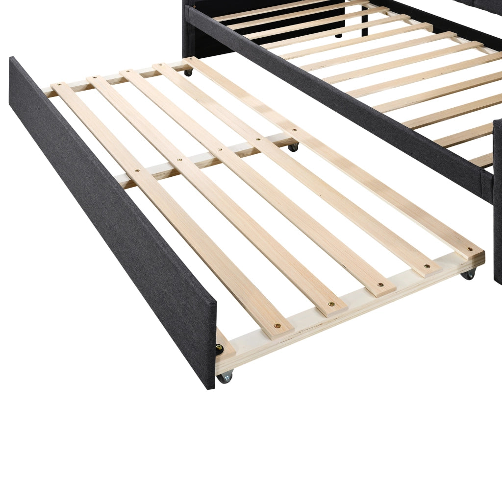 Letto singolo 90x200 cm in lino grigio con letto estraibile, senza materasso