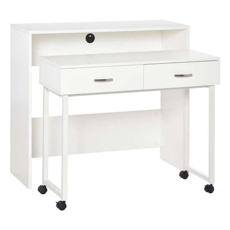 SCRIVANIA SINGOLA PER CAMERA E UFFICIO CON CASSETTI E RUOTE 100X36X88CM BIANCO