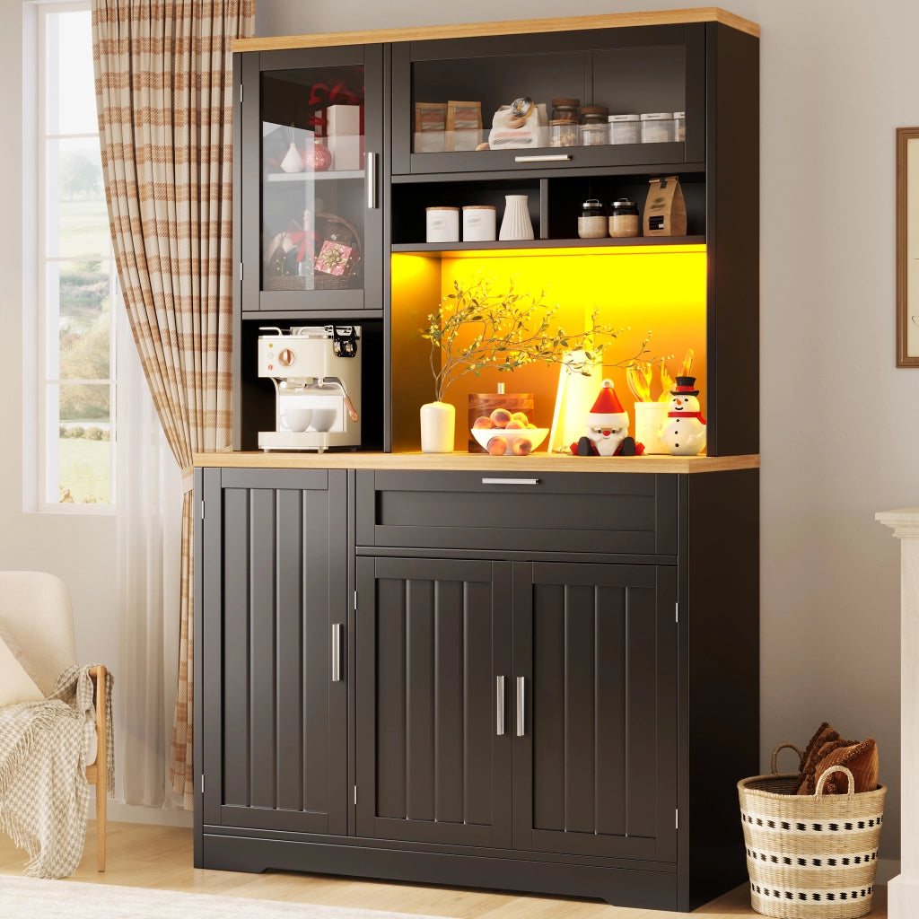 ARMADIO ALTO 104x40x180 cm Nero in MDF e Metallo con illuminazione LED USB