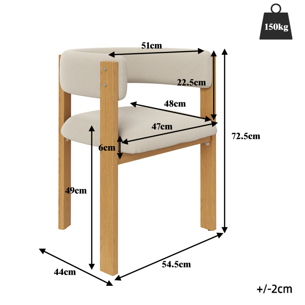 Set di 4 Sedie da Pranzo Ergonomiche con Imbottitura Spessa, Gambe in Ferro con Effetto Legno, 47x48x72,5 cm, Colore Naturale