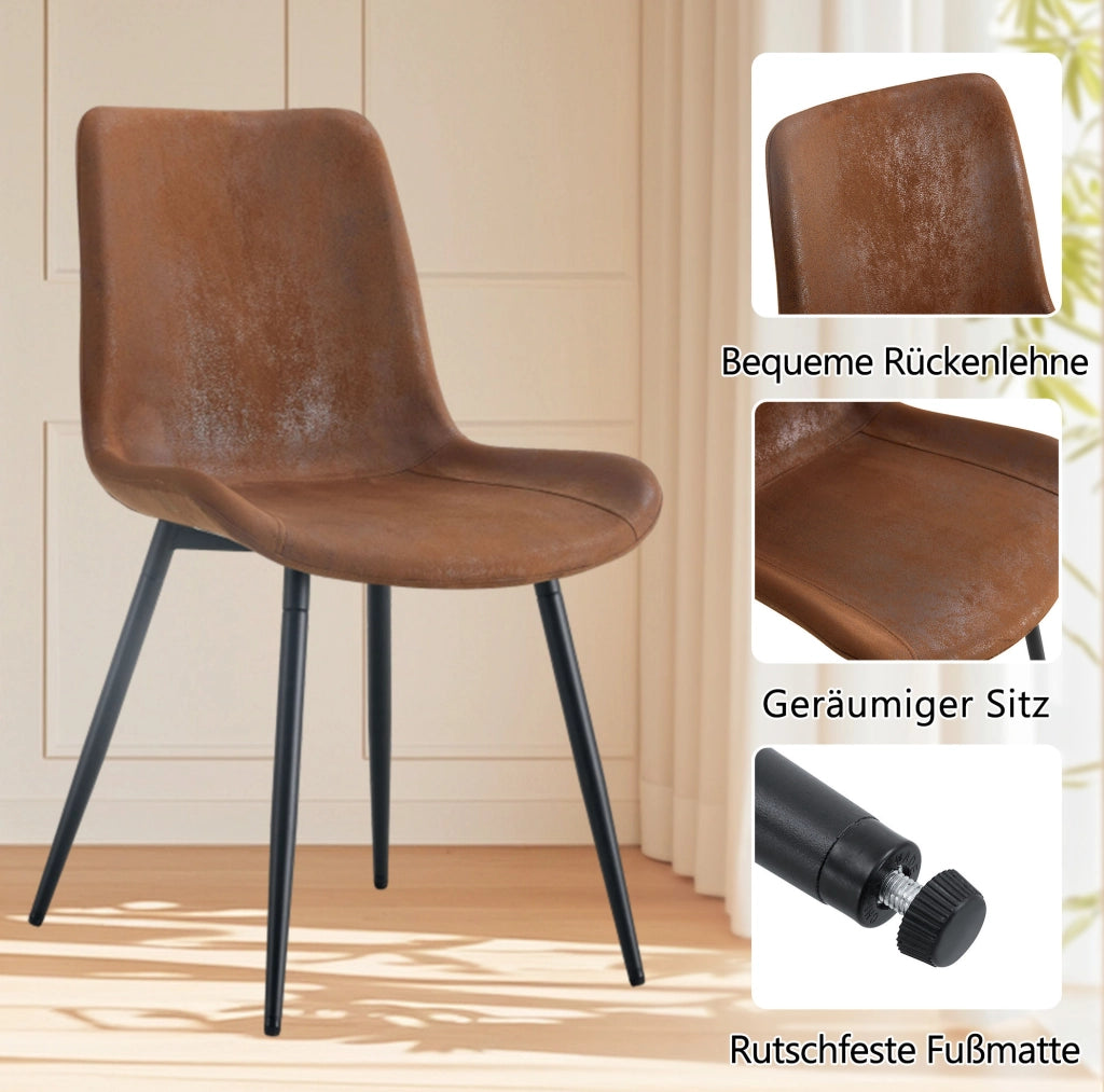 Set tavolo rotondo Ø100 cm con inserto in vetro e 4 sedie in tessuto tecnico marrone