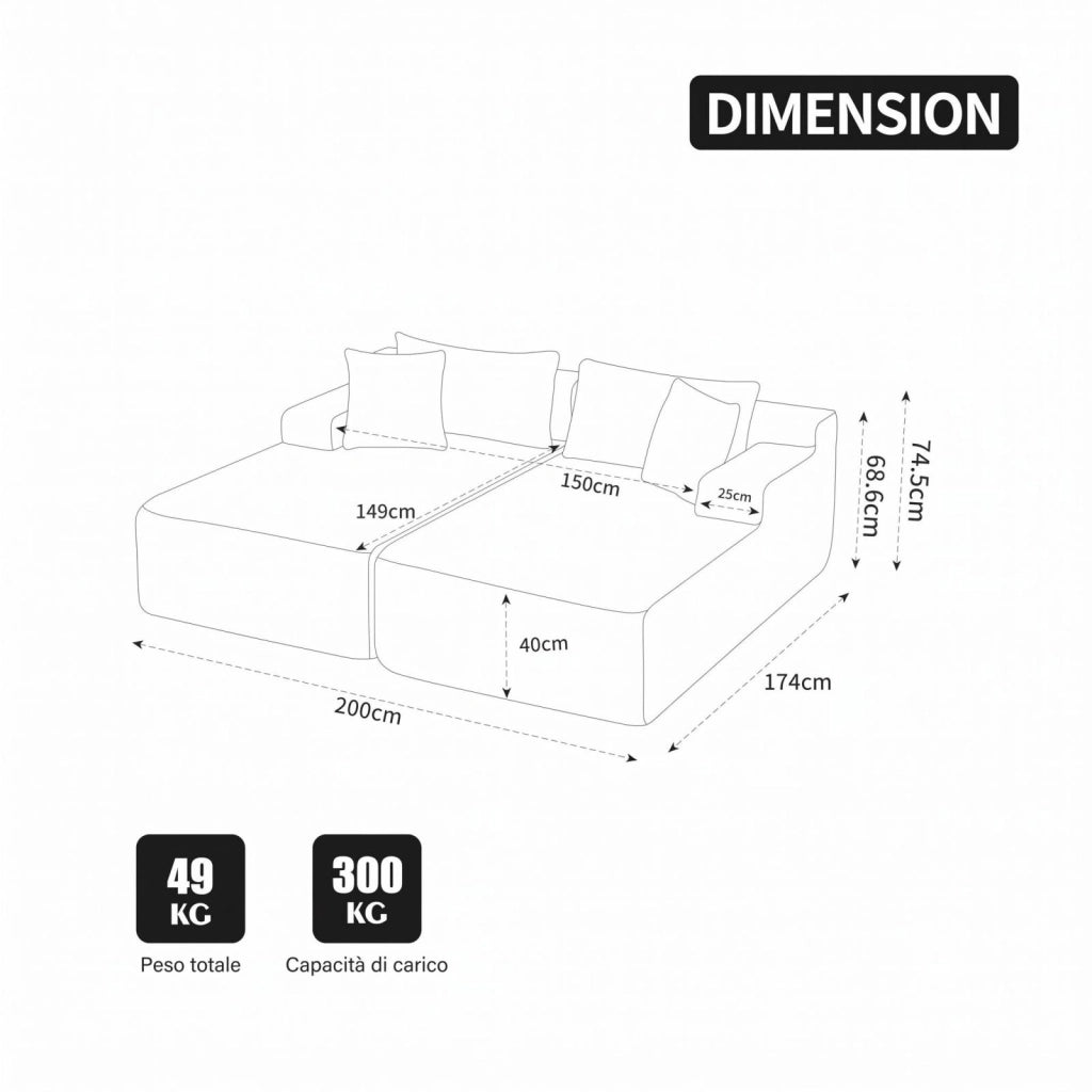 Divano modulare, divano compatto, divano in chenille, schiuma ad alta elasticità 30D, base antiscivolo, 2 posti, beige
