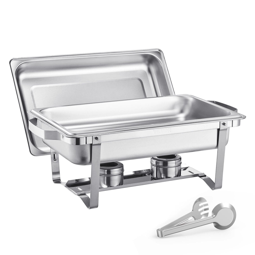 HZ-433 Scaldavivande a Buffet Rettangolare in Acciaio Inox Argento Set 2 Pezzi 7,5 L con Coperchio e Porta Carburante per Catering Feste
