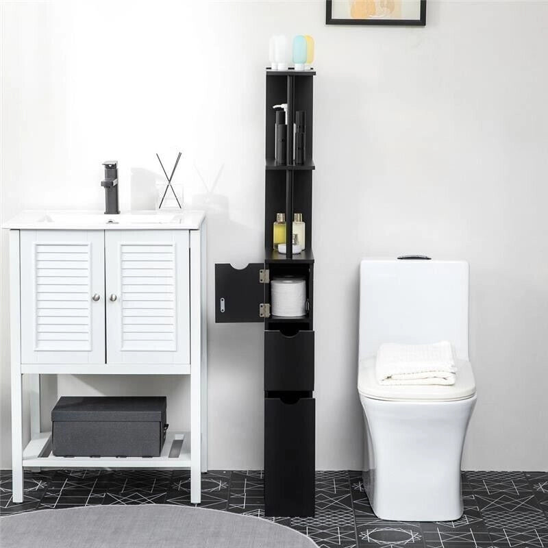 MOBILE COLONNA SALVASPAZIO IN LEGNO CON RIPIANI E CASSETTI 15X33X136CM NERO