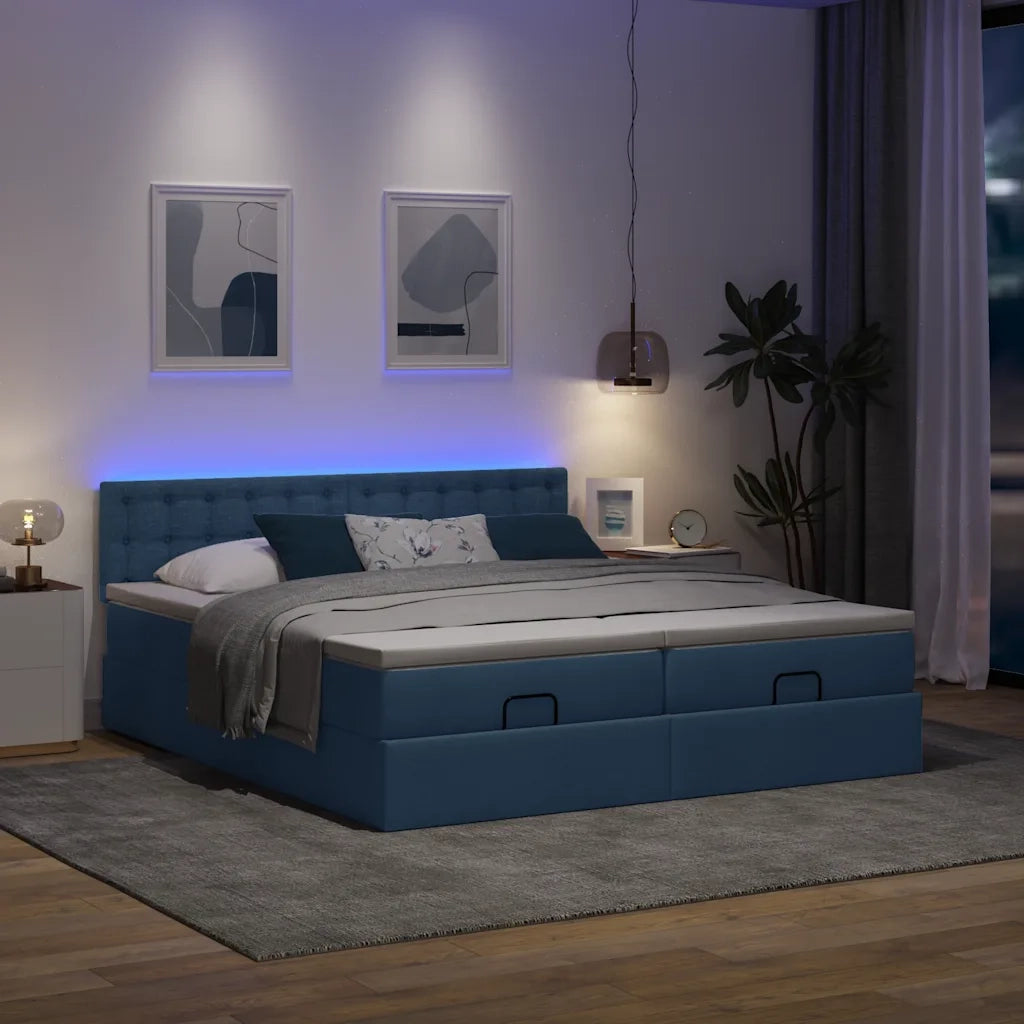 Struttura Letto Pouf con Materassi Blu 180x200cm in Tessuto 3312891