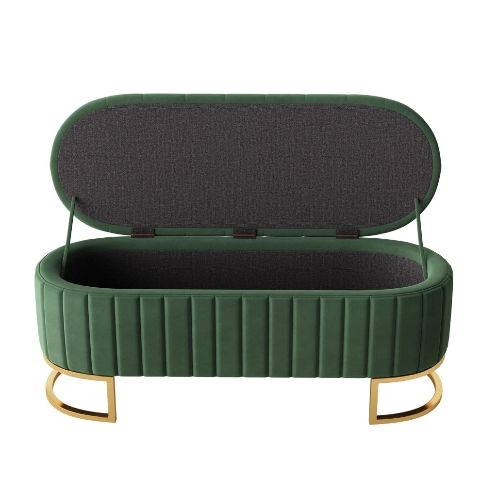 Panca Contenitore in Velluto Verde con Seduta Imbottita 120x40 cm